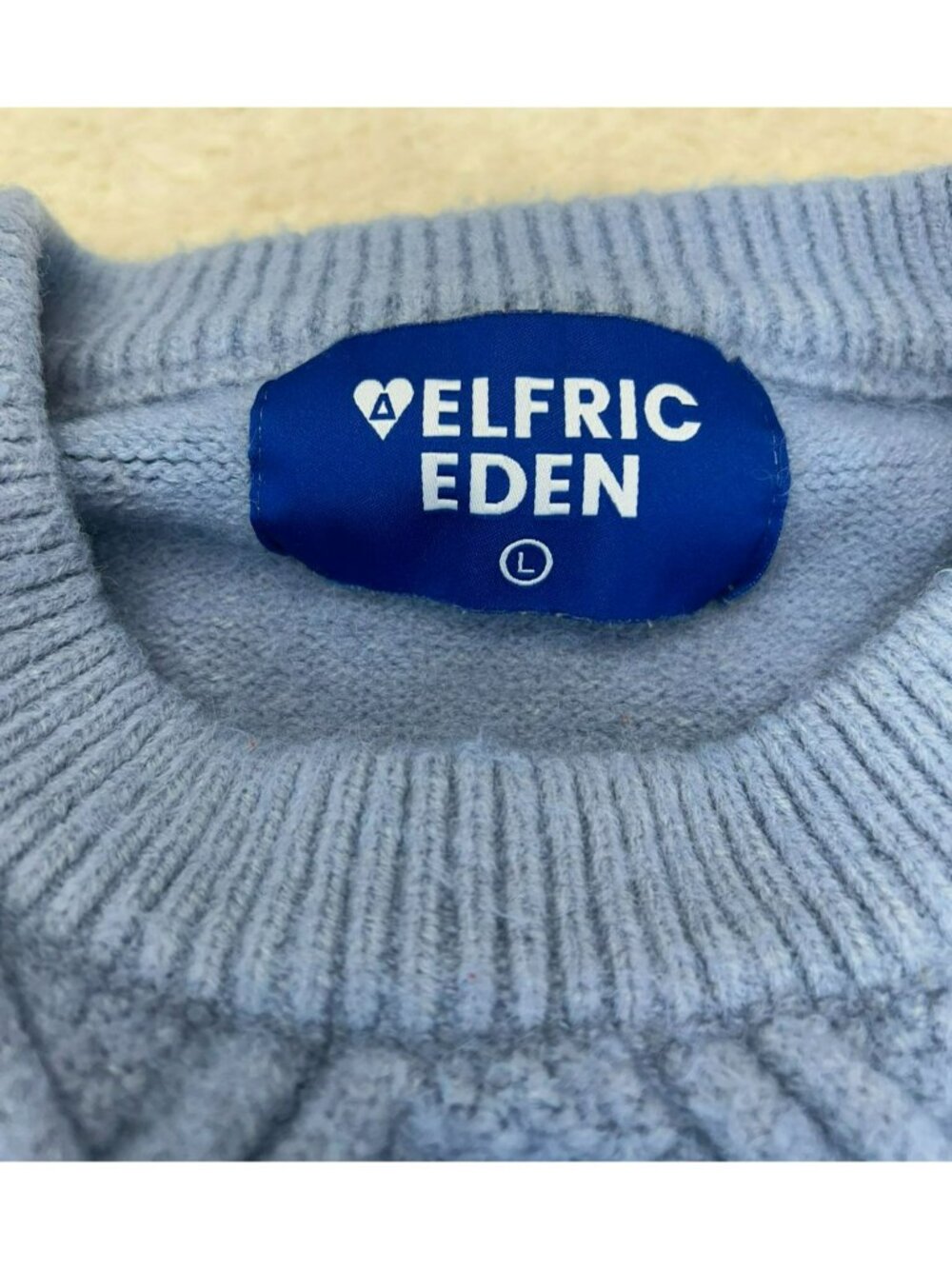 Aelfric Eden Mens Cable Knit Sweater Blue Size L Cotton Blend Crew Neck - Picture 3 of 5